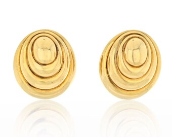 David Webb 18K Yellow Gold 1980's Large Bold Spiral Oval Dome Earrings