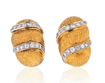 David Webb Platinum & 18K Yellow Gold Diamond Bombe Clip Earrings