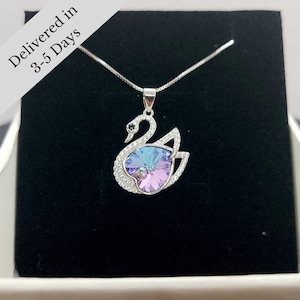 Swan Necklace Sterling Silver Swarovski Crystal Necklace Heart Necklace Love Heart Necklace Gift for Her, Valentines Day Gift Birthday Gift