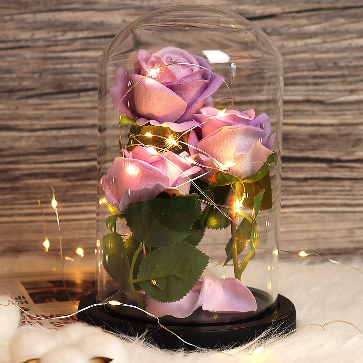 Dainzusyful Gifts For Mom Forever Rose Valentines Rose Gift For Her Gifts  For Women Red Rose Flower In Glass Dome With Valentine's Day Lights