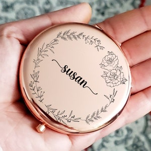 Custom Laser Engraved Mirror, Personalized Compact Mirror, Pocket Mirror, Makeup Mirror Gift For Her, Mom Gift, Birthday Gift, Gift For Wife