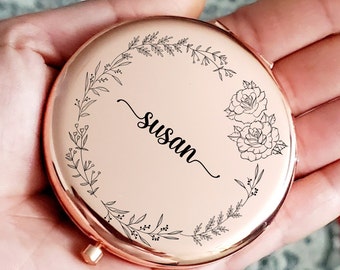 Miroir gravé au laser personnalisé, miroir compact personnalisé, miroir de poche, cadeau miroir de maquillage pour elle, cadeau maman, cadeau d'anniversaire, cadeau pour femme