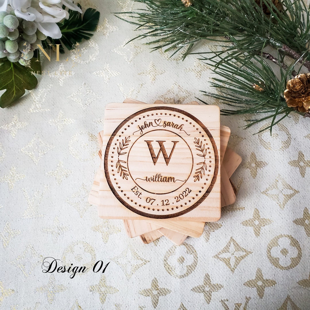 Personalized Wedding Gift Coaster Set Set of 4 Custom Engraved Coasters