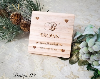 Custom Engraved Wood Coasters For Anniversary, Wedding, Housewarming, Realtor Closing, Gift for Newlywed