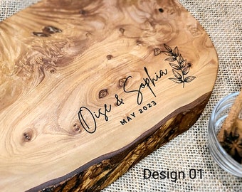 Personalized Olive Wood Cutting Board, Gift For Couple, Anniversary, Engagement or Wedding Gift For Newlywed, Bridal Shower or Housewarming