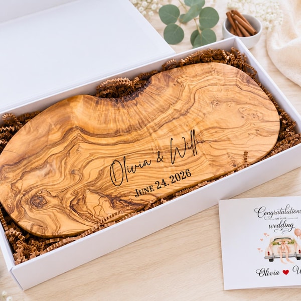 Olive Wood Personalized Cutting Board, Rustic Cheese Board, Live Edge Board, Charcuterie Board, Wedding, Newlywed Gifts, Housewarming Gift