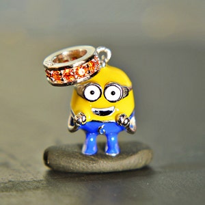 100% S925 Sterling Silver Minion (from Despicable Me) Charm, Bob Minion Charm, Minion Dangle Charm For Bracelets And Pendants, Gift Charm
