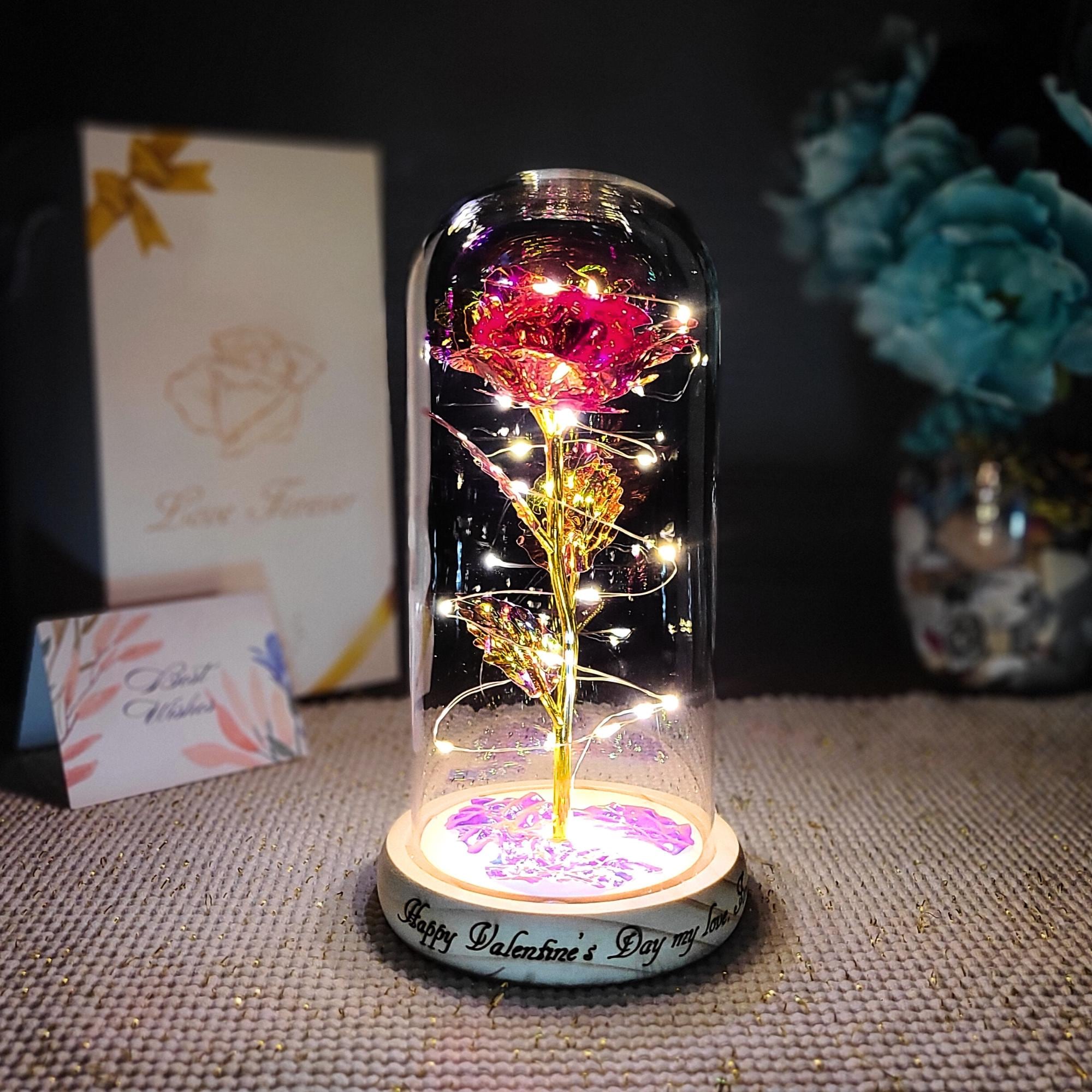 Beauty And The Beast Rose Birthday Gifts For Women, Valentine's Day Gifts For Her, Eternal Rose Artificial Flower Light Up Rose In Glass Dome, Glass Roes Flower Gifts For Wife/Girlfriend