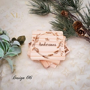 Custom Engraved Wood Coasters | Square Personalized Wood Coasters | Wedding Gift | Engagement Gift | Housewarming Gift | Newlywed Gift