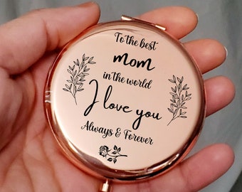 Personalized Laser Engraved Compact Folding Portable Pocket Makeup Mirror Gift For Her Round Handheld Cosmetic Magnifying Double-Sided