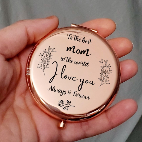 Personalized Laser Engraved Compact Folding Portable Pocket Makeup Mirror Gift For Her Round Handheld Cosmetic Magnifying Double-Sided