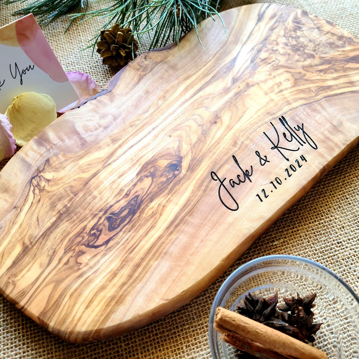 Olive Wood Personalized Cutting Board, Rustic Cheese Board, Live Edge Board, Charcuterie Board, Wedding Gift for Newlywed, Housewarming Gift - Etsy