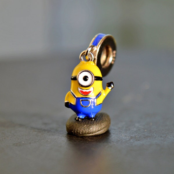 100% S925 Sterling Silver Minion (from Despicable Me) Charm, Stuart Minion Charm, Minion Dangle Charm For Bracelets And Pendants