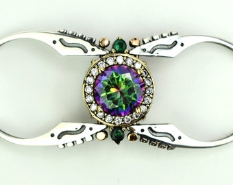 Muttertag, Außergewöhnlicher Ring, Wendering, Zwei in einem Ring, Smaragd & Alexandrit 925 Sterling Silber Band Damen, mystischer Topas