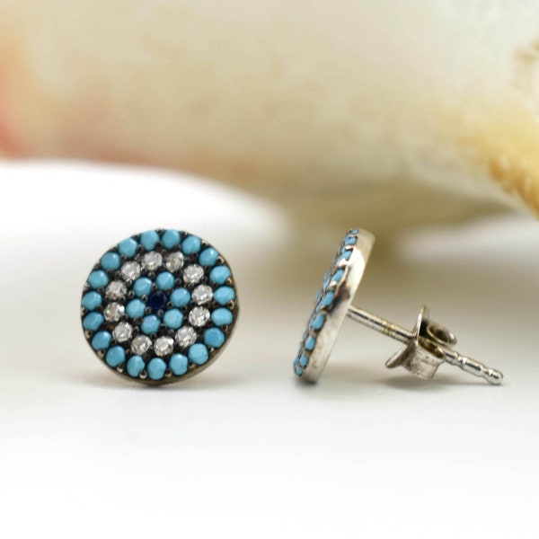 Evil Eye Earrings | Evil Eye stud Earrings boucle, d'oreille femme | Evil Eye Jewelry | Greece Evil eye | Greek eye Sterling Silver|evil eye