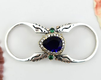 Außergewöhnlicher Ring / Wendering / Türkisches Design Pear Cut Smaragd & Zwei in einem Ring 925 Sterling Silber Band 2 in 1 Ring