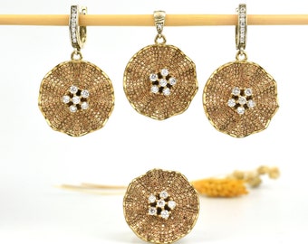 Set di gioielli floreali, set di gioielli in zaffiro giallo fatto a mano turco, zaffiro giallo, gioielli fatti a mano, pietra preziosa multi tinny zaffiro,