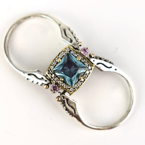 Extraordinary Ring! Two in a One Ring Reversible Ottoman Style Square Cut aquamarine and Rose Quartz Topaz 2 Band Woman Ring All Size