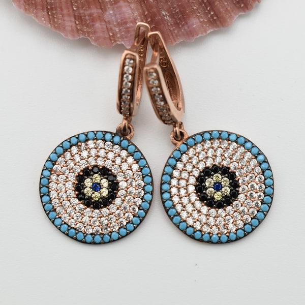 Evil Eye Earrings Evil Eye dangle Earrings Evil Eye Jewelry boucle d'oreille femme Greece Evil eye Greek eye Sterling Silver