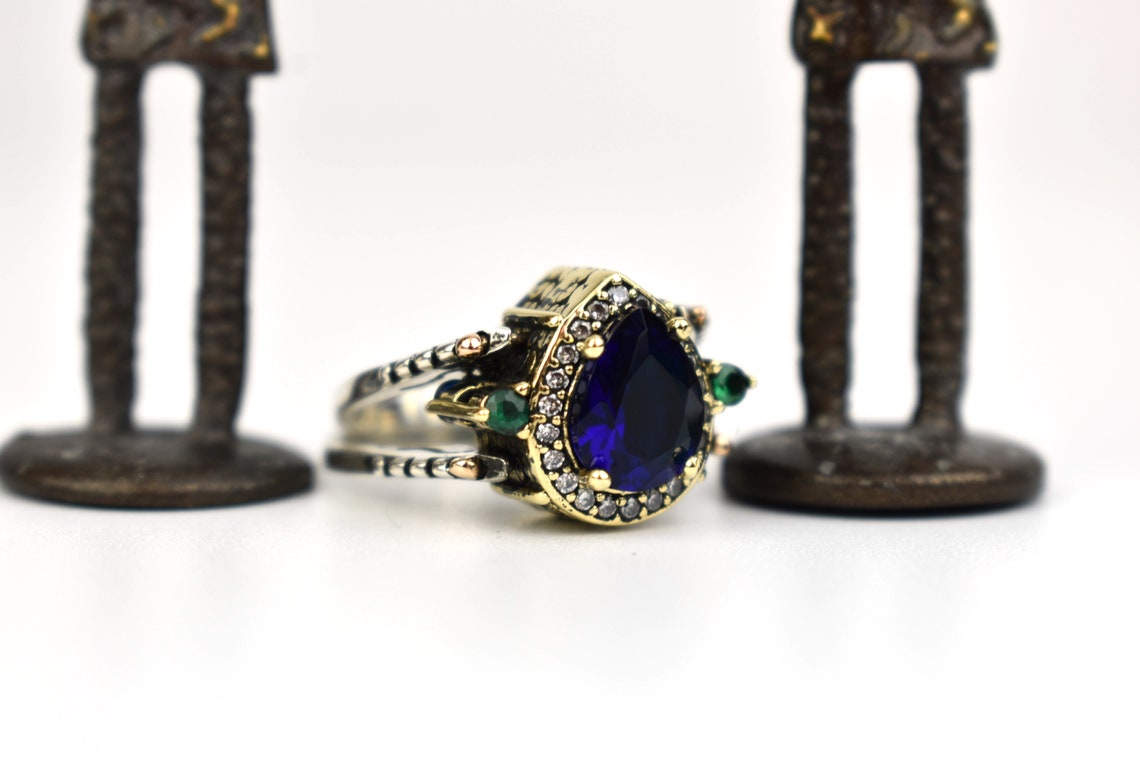 Extraordinary Ring, Reversible Ring, Turkish Design Pear Cut Emerald ...