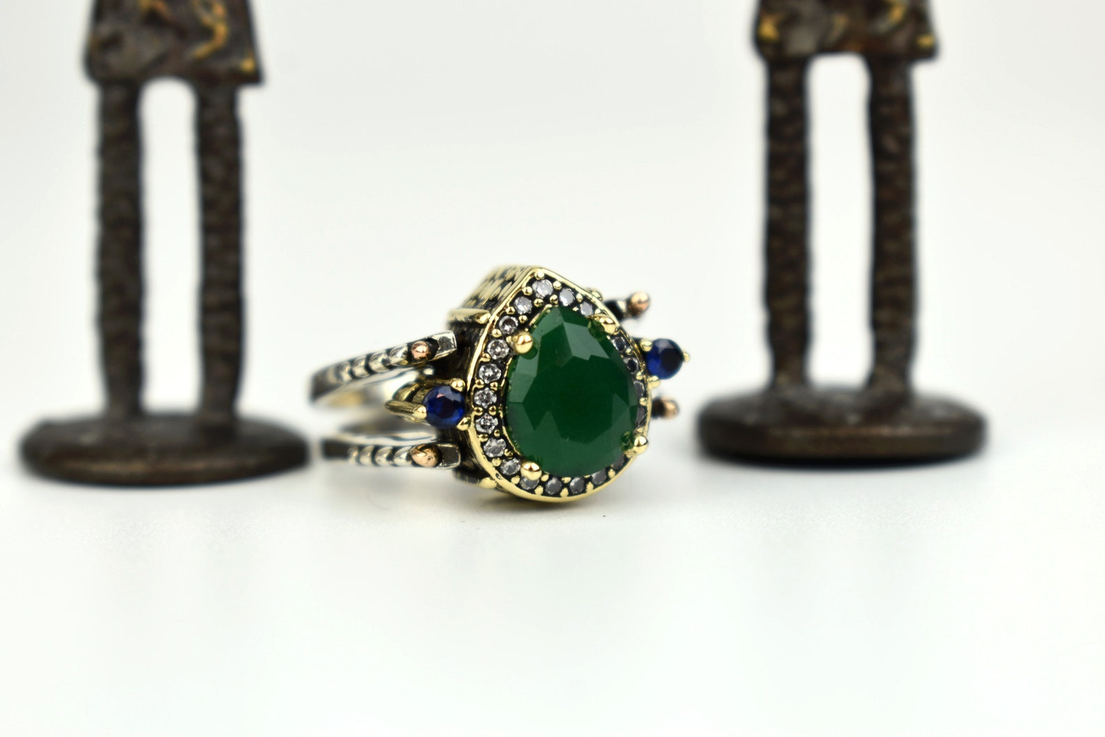 Extraordinary Ring, Reversible Ring, Turkish Design Pear Cut Emerald ...