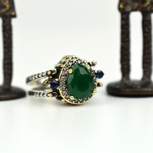 Extraordinary Ring, Reversible Ring, Turkish Design Pear Cut Emerald ...