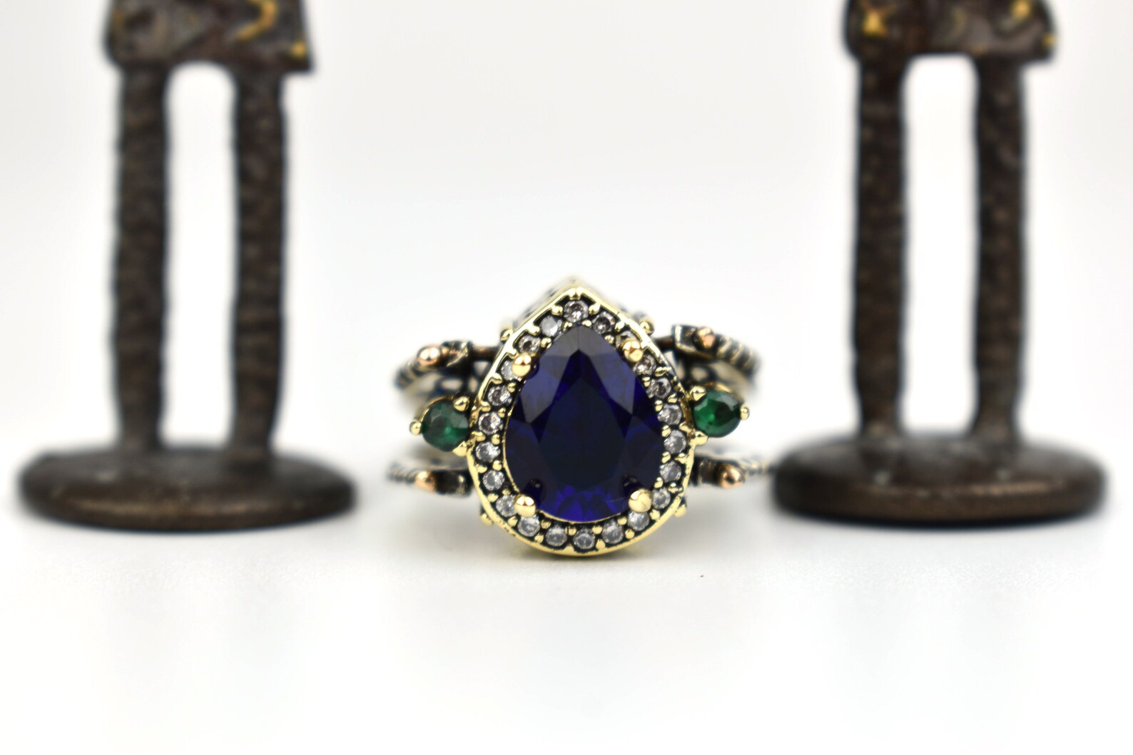 Extraordinary Ring, Reversible Ring, Turkish Design Pear Cut Emerald ...