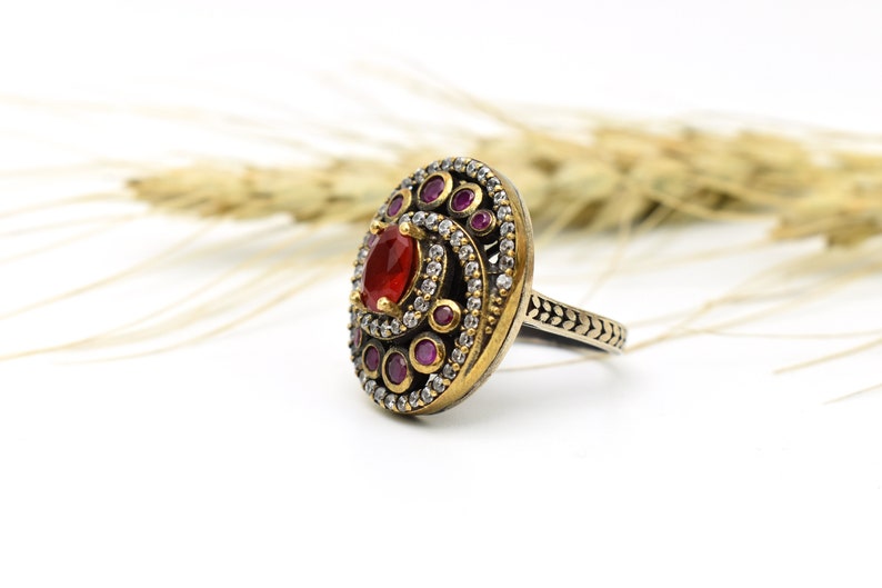 Silver Garnet Stone Ring,Handmade Jewelry Ring Hurrem Sultan Rings turkish jewelry Ring