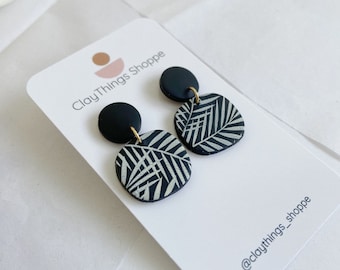 Organic Jessie in Black Palm, Polymer Clay Earrings, Handmade in Canada, Everyday Earrings, Modern Earrings, Clay Earrings, Black Earrings