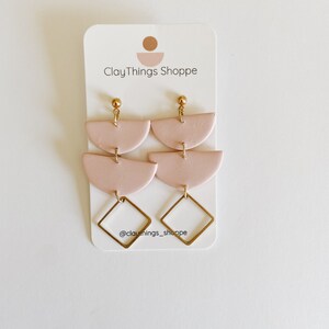 Blush Polymer Clay and Brass, Clay Earrings, Polymer Clay Earrings, Unique Earrings, Summer Earrings, Polymer Clay Earrings