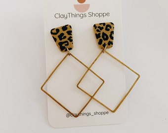 Leopard Print Clay Earrings, Polymer Clay Earrings, Handmade in Canada, Everyday Earrings, Modern Earrings, Leopard earrings, Brass Earrings