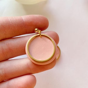 Taylor in Blush and Brass, Handmade Earrings, Clay Earrings, Brass and Clay Earrings, Spring Earrings, Pink Earrings, Pink Circle Earrings image 2