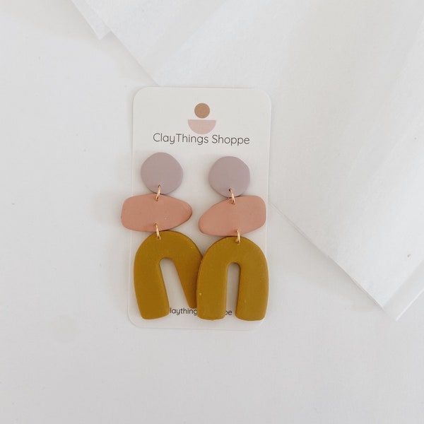 Maren in Lavender and Mustard, Polymer Clay Earrings, Clay Earrings, Modern Earrings, Minimal Trendy Earrings, Polymer Clay Earrings