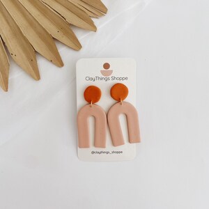 Kaye in Blush and Cinnamon, Handmade Jewelry, Clay Earrings, Polymer Clay Earrings, Trendy Earrings, Arch Style Earrings