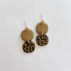 Rae in Leopard and Black, Handmade Jewelry, Clay Earrings, Polymer Clay Earrings, Leopard Earrings, Leopard Clay Earrings