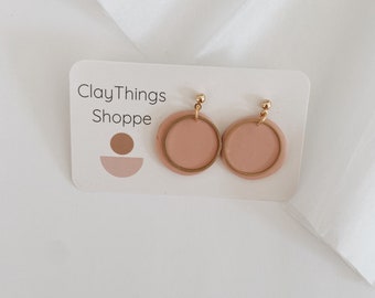 Taylor in Blush and Brass, Handmade Earrings, Clay Earrings, Brass and Clay Earrings, Spring Earrings, Pink Earrings, Pink Circle Earrings