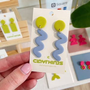 Squiggle Clay Earrings, Funky Earrings, Blue and Green Brightly Colored  Polymer Clay Earrings, Bold Clay Earrings, Squiggle Earrings