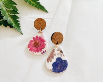 Pressed Floral 004, Polymer Clay Earrings, Everyday Earrings, Summer Earrings, Clay Earrings, Flower Earrings, Floral Earrings, Transfer