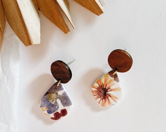 Pressed Floral 007, Polymer Clay Earrings, Everyday Earrings, Summer Earrings, Clay Earrings, Flower Earrings, Floral Earrings, Transfer