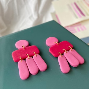 Pink Polymer Clay Dangle Earrings: Boho Style, Hypoallergenic