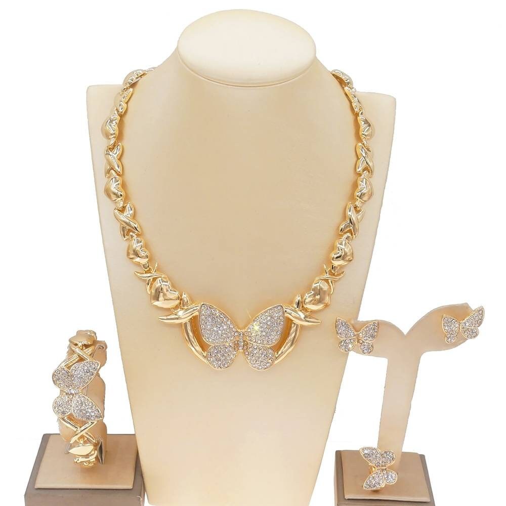 HUGS & KISSES Butterfly set Necklace Bracelet RING Earring 18k Layere…