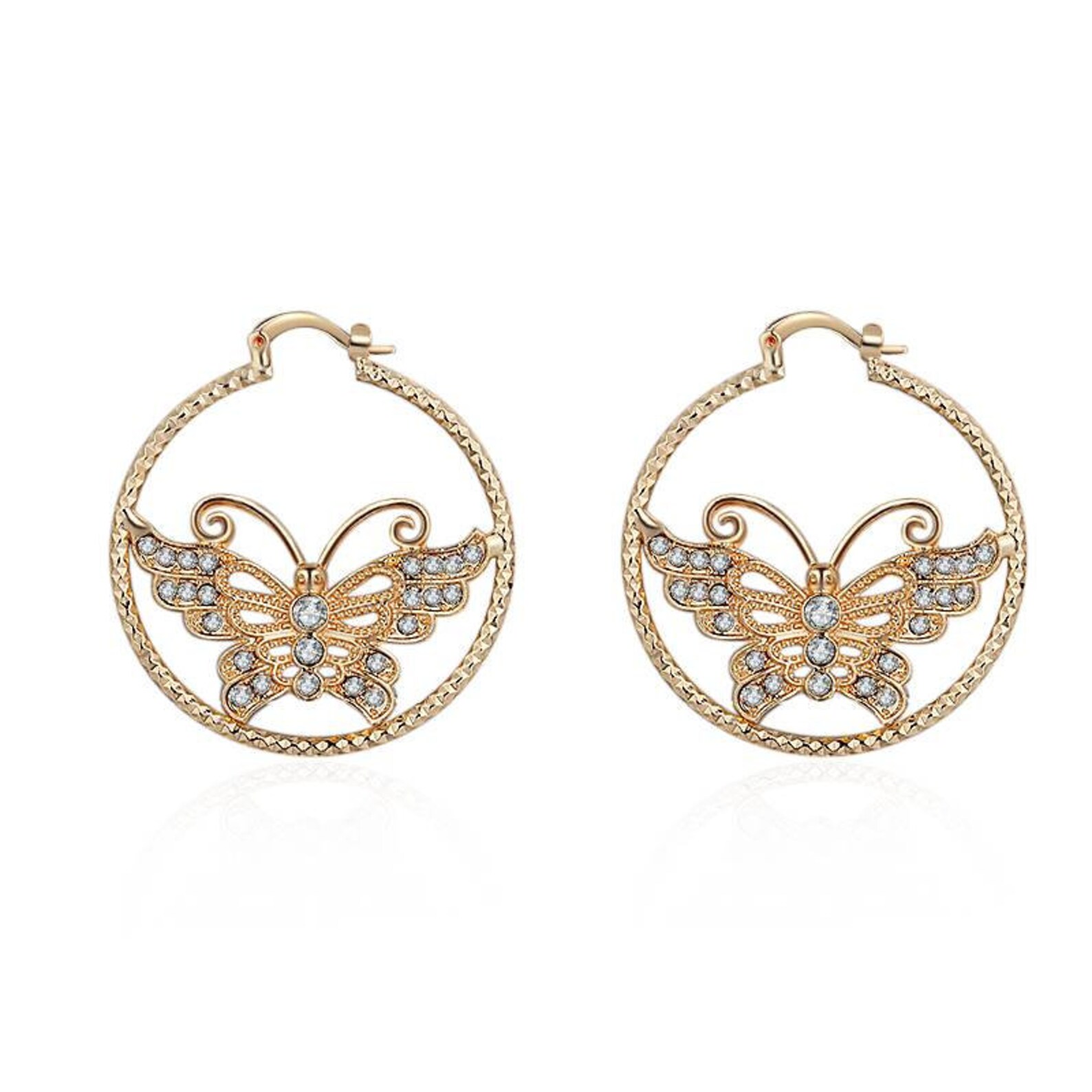 18k Layered Real Gold Filled Round Butterfly Hoop Earring 43 - Etsy
