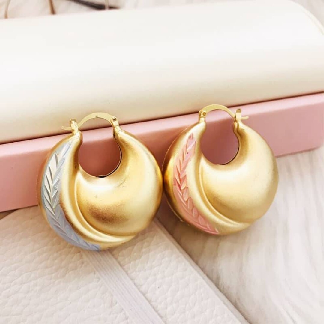 Unbespelt Paar Creolen Ohrrnge Trcolor-Optk Damantschlff 375 Gold Inkl Schmuckbox Goldschmuck Fuer Damen