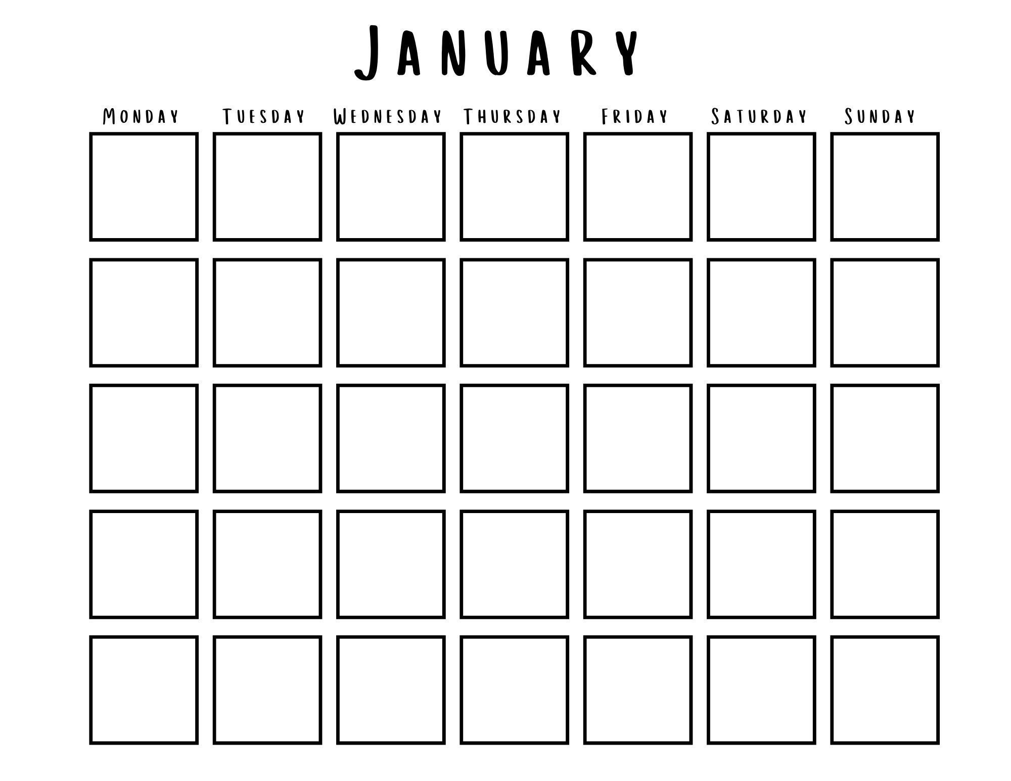 Calendar Template Monday Start | Etsy