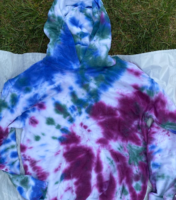 blue and pink tie dye sweatshirt