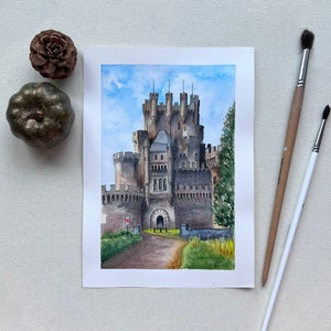 Watercolor Original Painting Castillo De Butron Spanish Castle Handmade