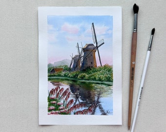 Watercolor Original Dutch Windmills