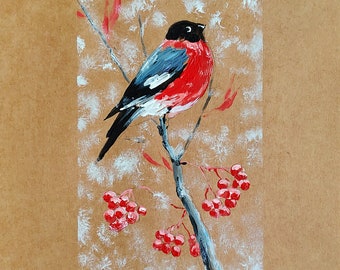 Painting Acrylic Bullfinch on Tree