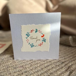Tarjeta de agradecimiento en acuarela pintada a mano 15 x 15 cm