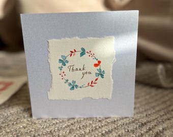 Tarjeta de agradecimiento en acuarela pintada a mano 15 x 15 cm